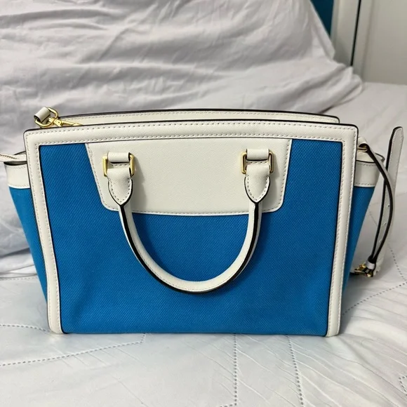 Michael Michael Kors SELMA Large Top Zip Satchel in Summer Blue. - Picture 3 of 8